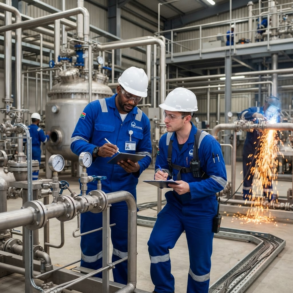 Industrial engineering and maintenance technicians at work